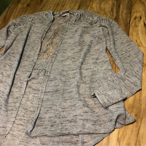 Knox Rose Grey Lace Loose Knit Open Acrylic Cardigan Sweater Womens Size Large - Picture 2 of 8